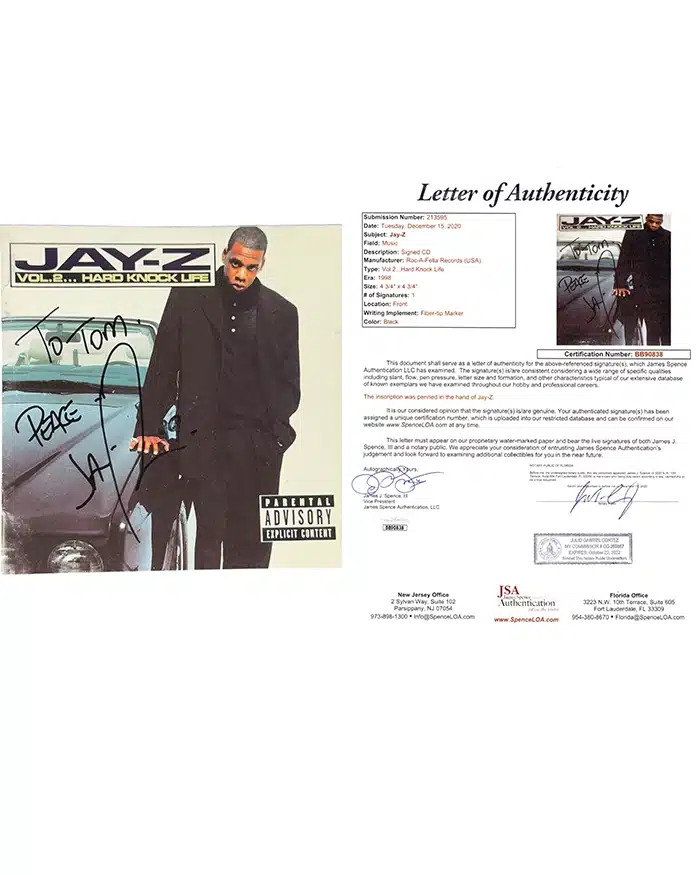 CSR Collectibles - Jay Z signed CD Insert Vol. 2… Hard Knock Life